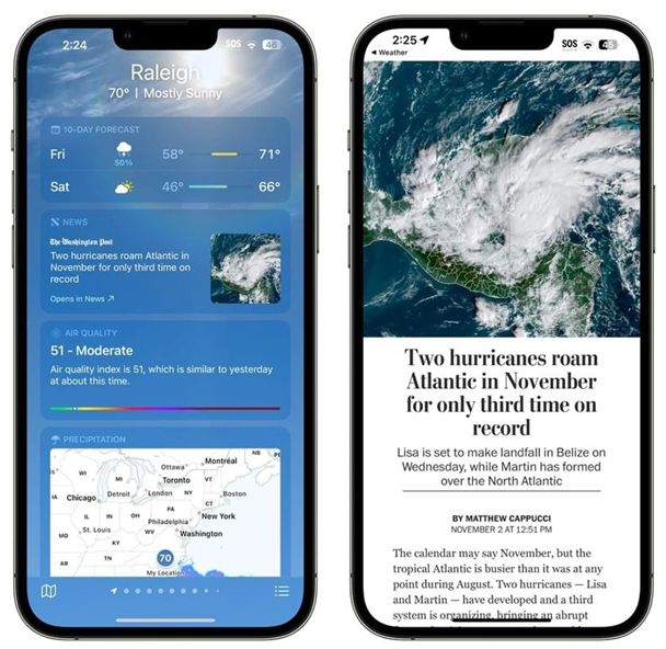 峨山苹果14维修分享iPhone 14手机如何看天气时顺带看新闻 