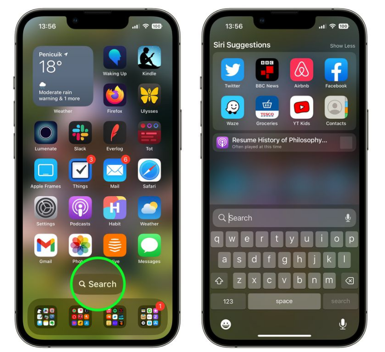 峨山苹果手机维修分享升级到 iOS 16 后，如何删除主屏幕上的搜索按钮 